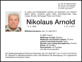 Traueranzeige von Nikolaus Arnold von Ansbach