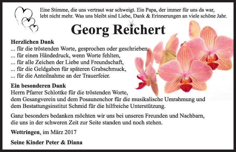  Traueranzeige für Georg Reichert vom 08.04.2017 aus Rothenburg