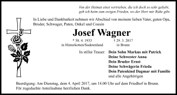 Traueranzeige von Josef Wagner von Neustadt/ Scheinfeld/ Uffenheim