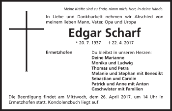 Traueranzeige von Edgar Scharf von Neustadt/ Scheinfeld/ Uffenheim