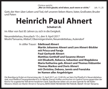 Traueranzeige von Heinrich Paul Ahnert von Ansbach