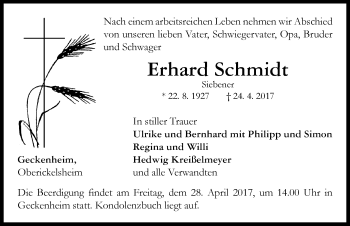 Traueranzeige von Erhard Schmidt von Neustadt/ Scheinfeld/ Uffenheim