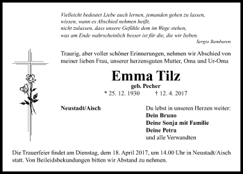 Traueranzeige von Emma Tilz von Neustadt/ Scheinfeld/ Uffenheim