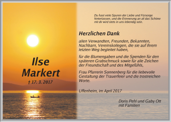 Traueranzeige von Ilse Markert von Neustadt/ Scheinfeld/ Uffenheim
