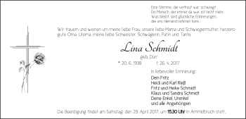 Traueranzeige von Lina Schmidt von Dinkelsbühl/ Feuchtwangen