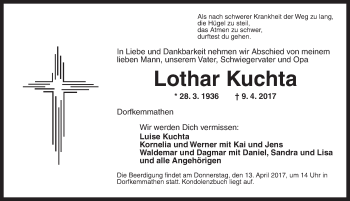 Traueranzeige von Lothar Kuchta von Dinkelsbühl/ Feuchtwangen