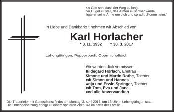 Traueranzeige von Karl Horlacher von Dinkelsbühl/ Feuchtwangen