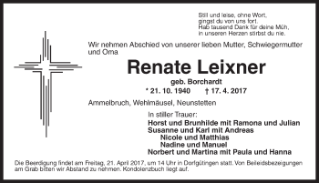 Traueranzeige von Renate Leixner von Dinkelsbühl/ Feuchtwangen