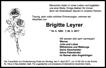 Traueranzeige von Brigitte Leyrer von Ansbach