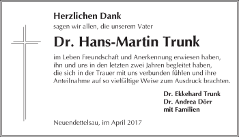 Traueranzeige von Hans-Martin Trunk von Ansbach