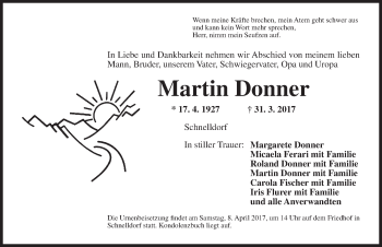 Traueranzeige von Martin Donner von Dinkelsbühl/ Feuchtwangen