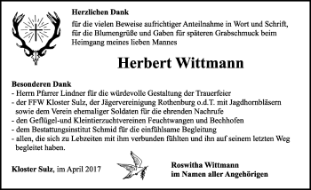 Traueranzeige von Herbert Wittmann von Dinkelsbühl/ Feuchtwangen