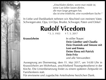 Traueranzeige von Rudolf Vicedom von Neustadt/ Scheinfeld/ Uffenheim