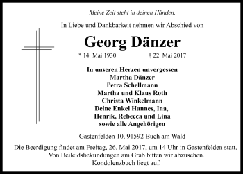 Traueranzeige von Georg Dänzer von Rothenburg