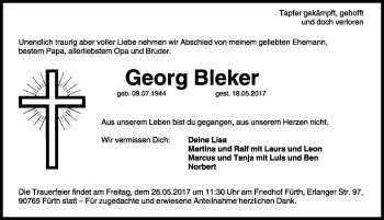 Traueranzeige von Georg Bleker von Rothenburg