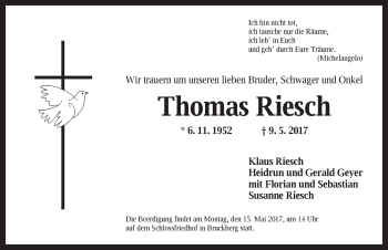 Traueranzeige von Thomas Riesch von Ansbach