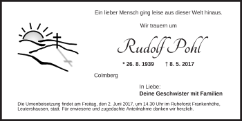 Traueranzeige von Rudolf Pohl von Ansbach