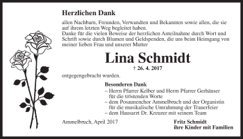 Traueranzeige von Lina Schmidt von Dinkelsbühl/ Feuchtwangen