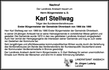 Traueranzeige von Karl Stellwag von Rothenburg