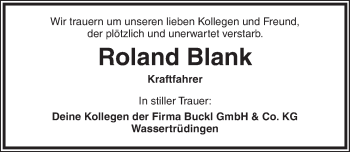 Traueranzeige von Roland Blank von Dinkelsbühl/ Feuchtwangen