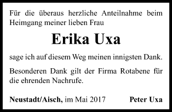 Traueranzeige von Erika Uxa von Neustadt/ Scheinfeld/ Uffenheim