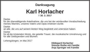 Traueranzeige von Karl Horlacher von Dinkelsbühl/ Feuchtwangen