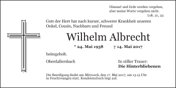 Traueranzeige von Wilhelm Albrecht von Dinkelsbühl/ Feuchtwangen