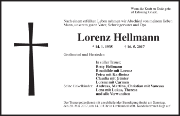 Traueranzeige von Lorenz Hellmann von Dinkelsbühl/ Feuchtwangen