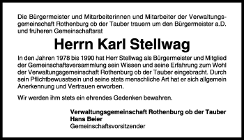 Traueranzeige von Karl Stellwag von Rothenburg