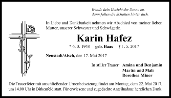 Traueranzeige von Karin Hafez von Neustadt/ Scheinfeld/ Uffenheim