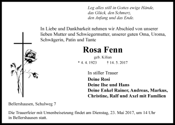 Traueranzeige von Rosa Fenn von Rothenburg