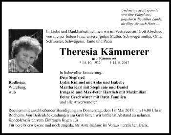 Traueranzeige von Theresia Kämmerer von Neustadt/ Scheinfeld/ Uffenheim