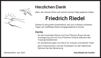 Traueranzeige von Friedrich Riedel von Dinkelsbühl/ Feuchtwangen