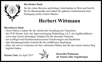 Traueranzeige von Herbert Wittmann von Rothenburg