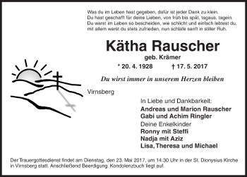 Traueranzeige von Kätha Rauscher von Ansbach