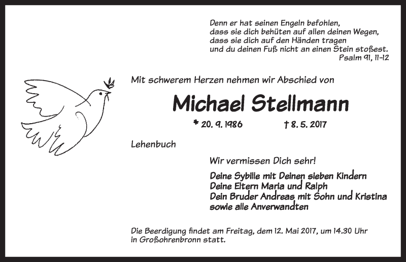 Traueranzeige für Michael Stellmann vom 11.05.2017 aus Dinkelsbühl/ Feuchtwangen