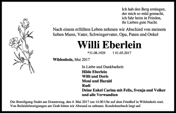 Traueranzeige von Willi Eberlein von Dinkelsbühl/ Feuchtwangen