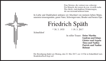 Traueranzeige von Friedrich Späth von Dinkelsbühl/ Feuchtwangen