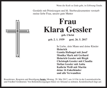 Traueranzeige von Klara Gessler von Ansbach