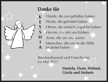 Traueranzeige von Keyshia  von Dinkelsbühl/ Feuchtwangen