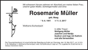 Traueranzeige von Rosemarie Müller von Ansbach