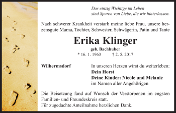 Traueranzeige von Erika Klinger von Neustadt/ Scheinfeld/ Uffenheim