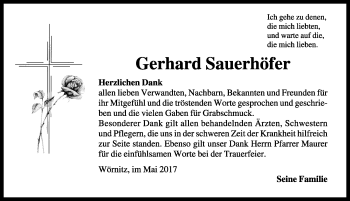 Traueranzeige von Gerhard Sauerhöfer von Rothenburg