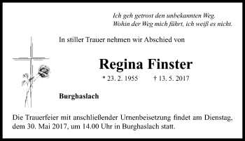 Traueranzeige von Regina Finster von Neustadt/ Scheinfeld/ Uffenheim