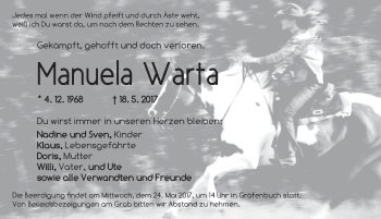 Traueranzeige von Manuela Warta von Ansbach