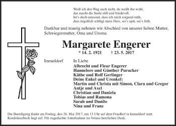 Traueranzeige von Margarete Engerer von Ansbach