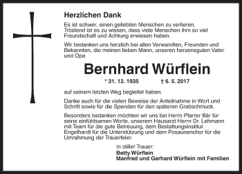 Traueranzeige von Bernhard Würflein von Ansbach