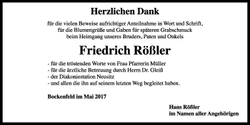 Traueranzeige von Friedrich Rößler von Rothenburg