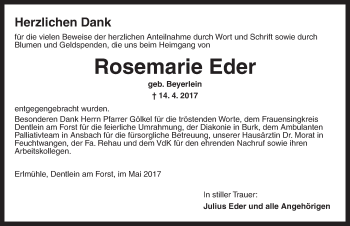 Traueranzeige von Rosemarie Eder von Dinkelsbühl/ Feuchtwangen