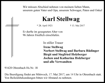 Traueranzeige von Karl Stellwag von Rothenburg